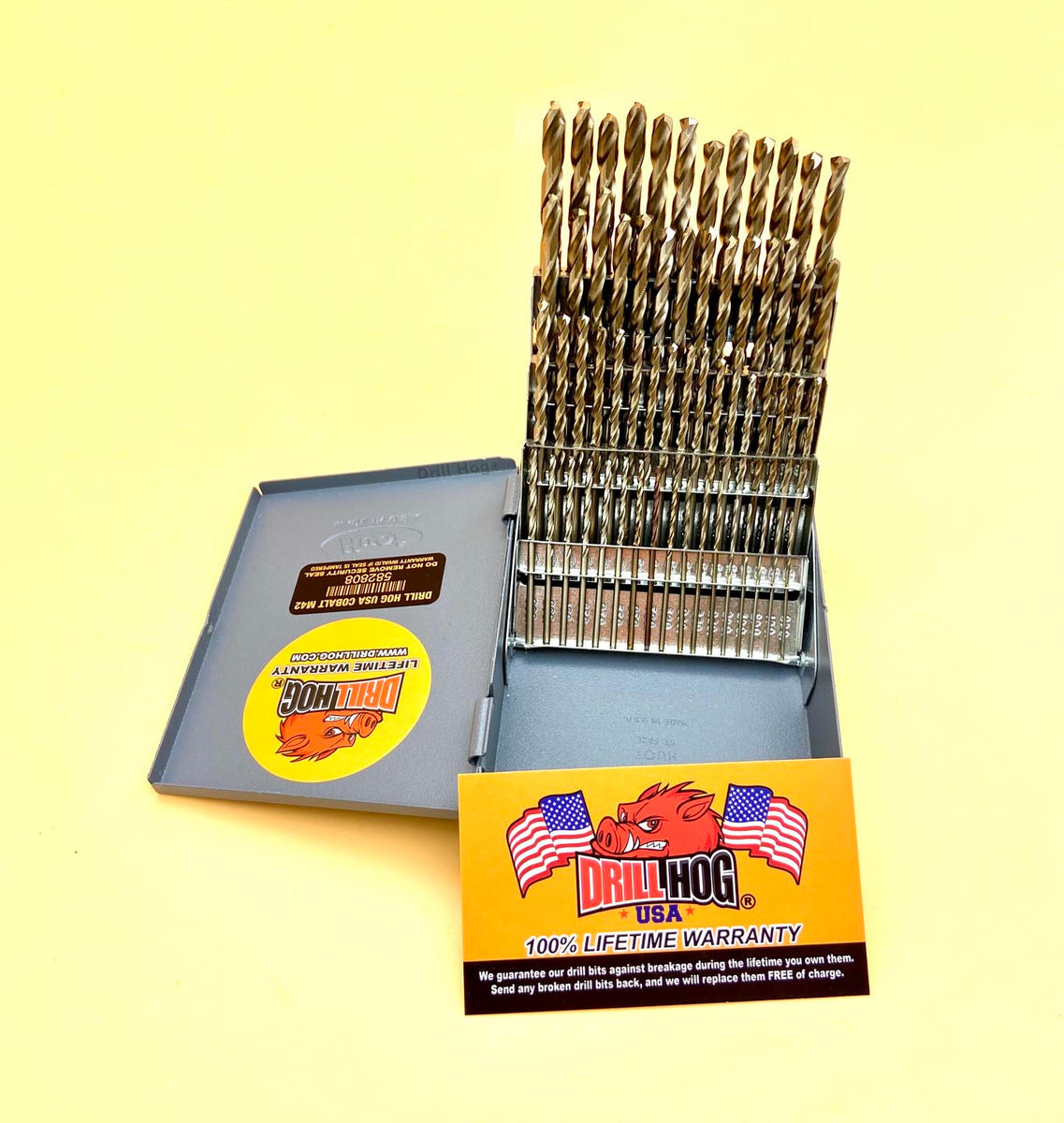 26-Piece Letter Drill Bit Set A-Z – M42 Cobalt, Drill Hog, Lifetime Warranty