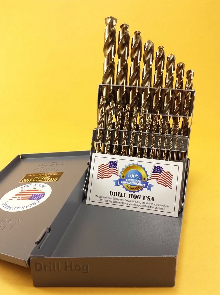 21 Pc Cobalt Drill Bit Set Twist M42 Round Shank Lifetime Warranty Dri