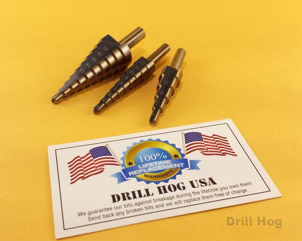 Step Drill Bit Set REAMER Metric Bits MM UNIBIT Lifetime Warranty DrillHog  USA