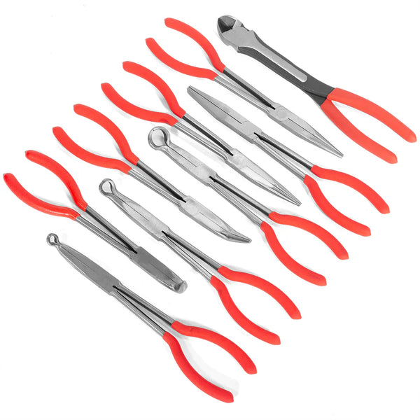 Drill Hog® Needle Nose Pliers Set Long Reach Angle Head 8 Piece Set