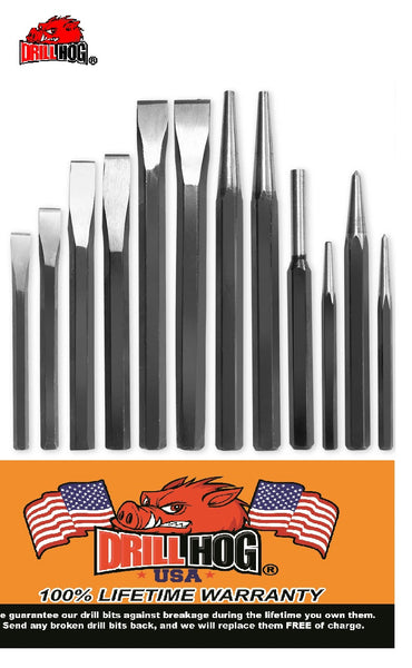 Drill Hog® Punch & Chisel Set 12 Pieces Lifetime Warranty