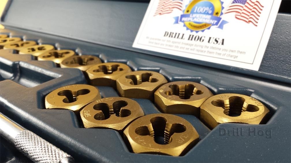 Jeu De 40 Pièces Robinets Et Matrices Drill Hog® - Filetage SAE, Revêtement Titane, Garantie à Vie